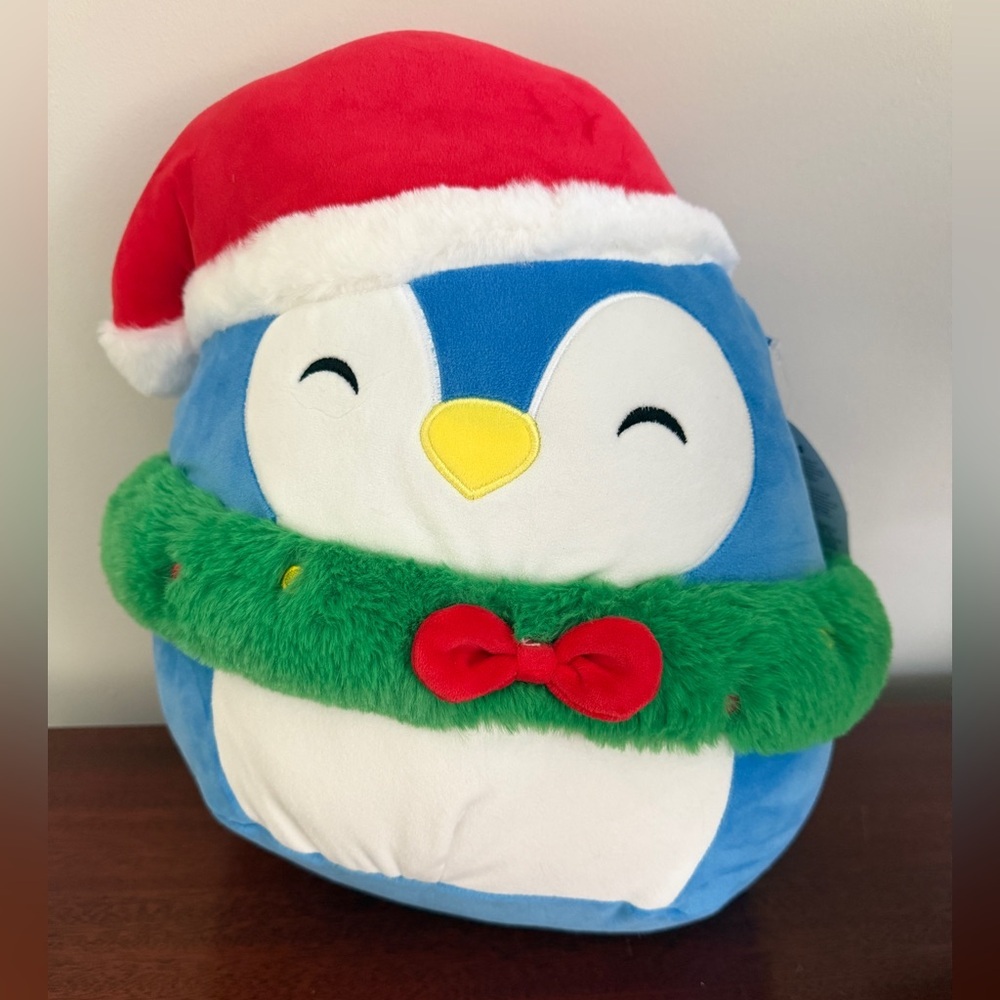 Squishmallow! Festive Penguin Plush with Santa Hat